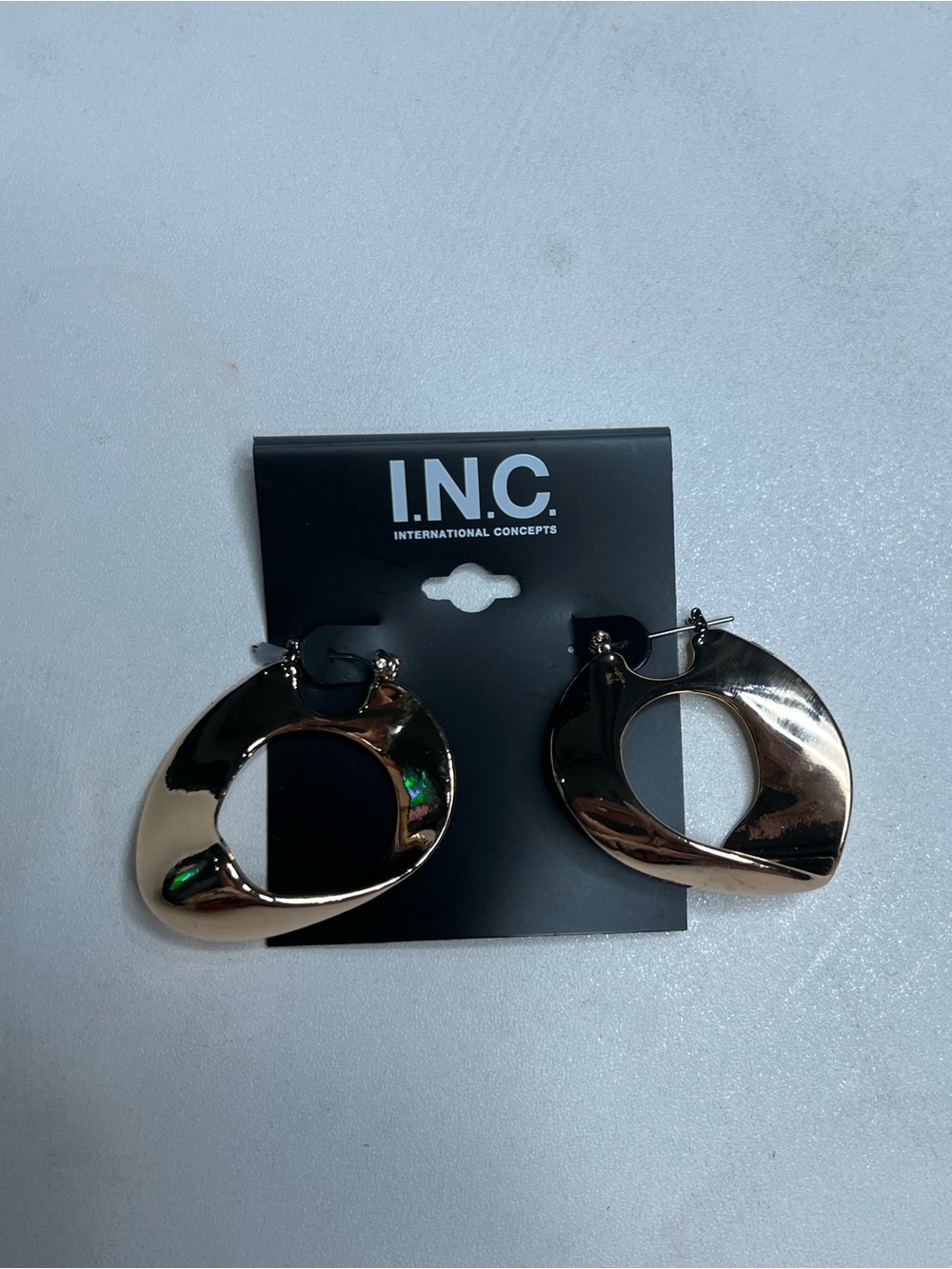 INC International Concepts Shiny Gold Abstract Hoop Earrings